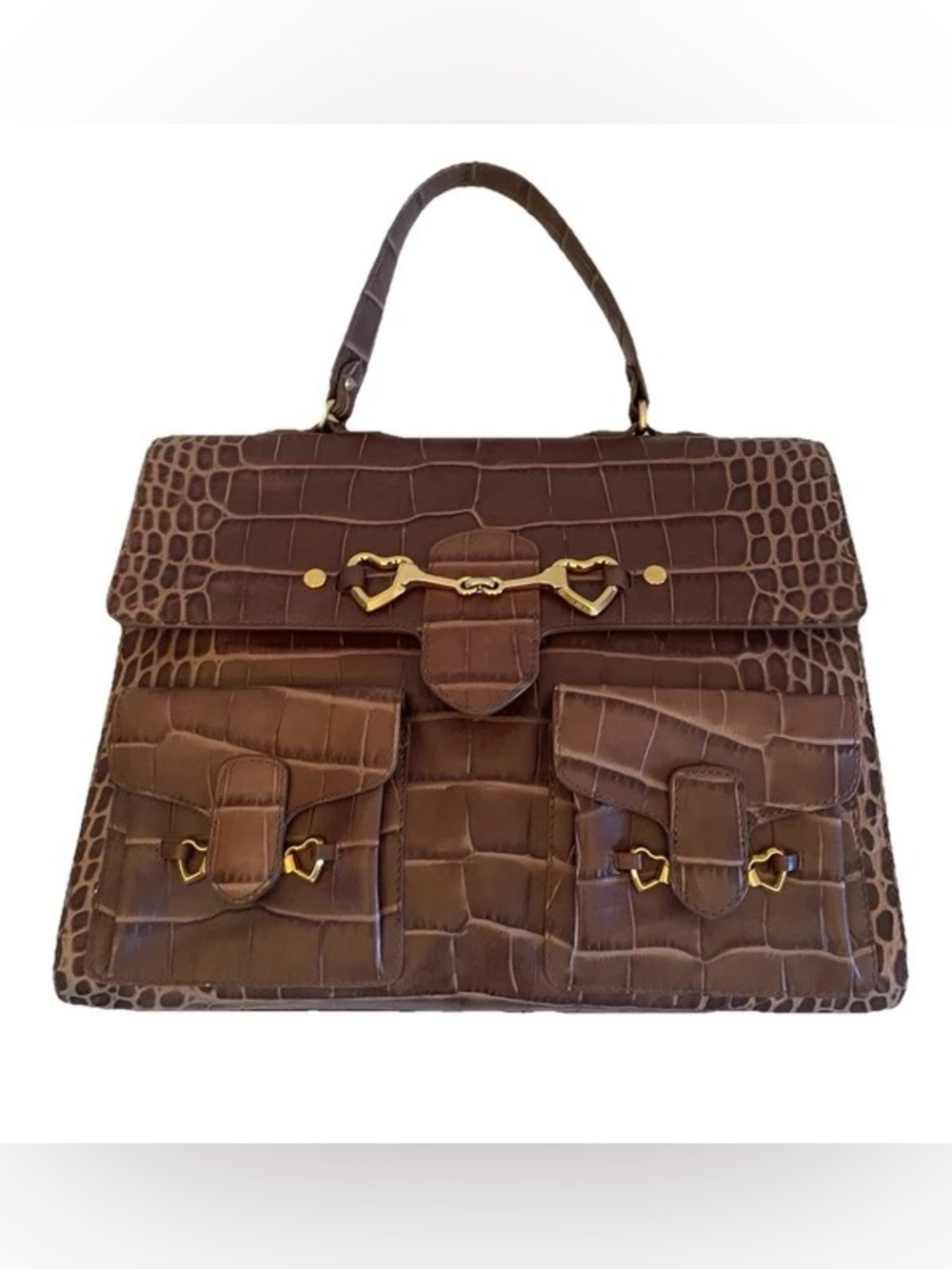 Brown Croc-Embossed Top-Handle Satchel - Women Bags